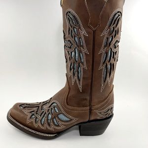 Womens cowboy boots (Winged Cross) size 6 brown with turquoise
